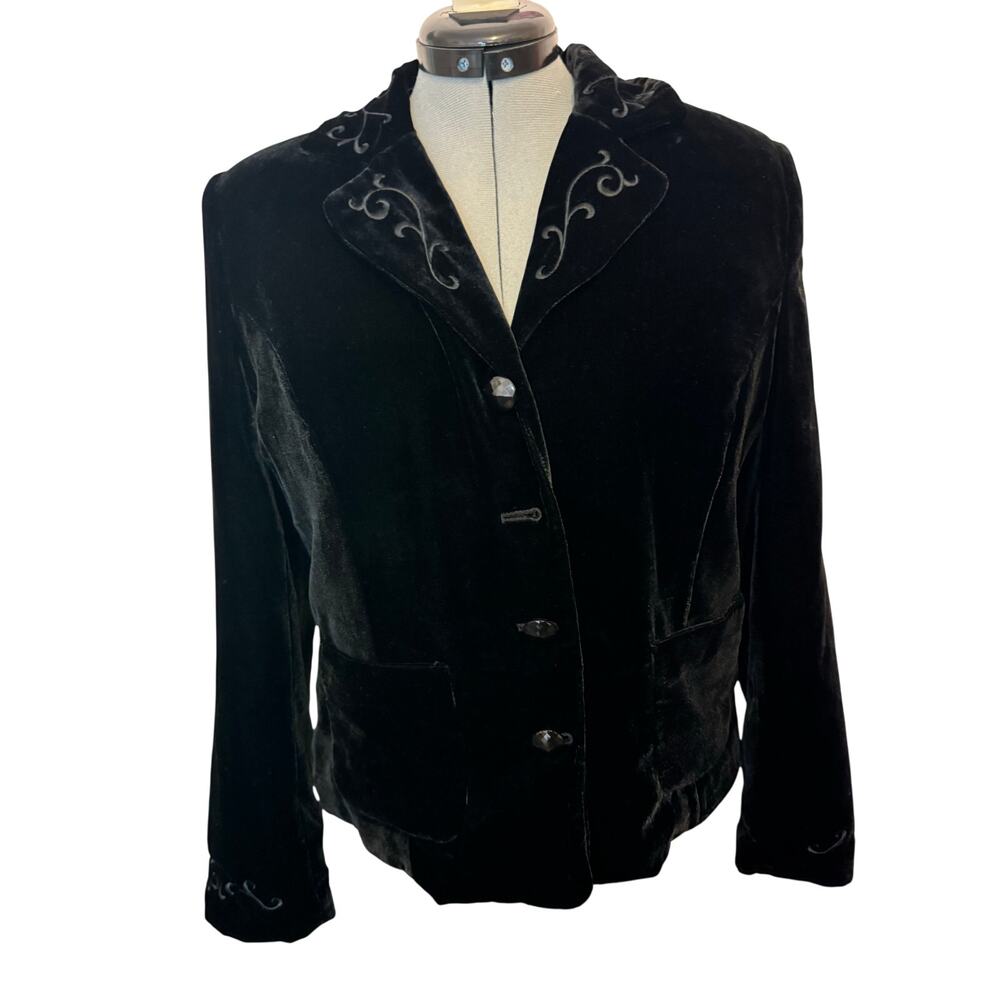 JM Petite Collection Women’s Black Velvet Blazer Jacket Size 12P
